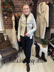 Heather beige faux fur collar coatigan 8-12