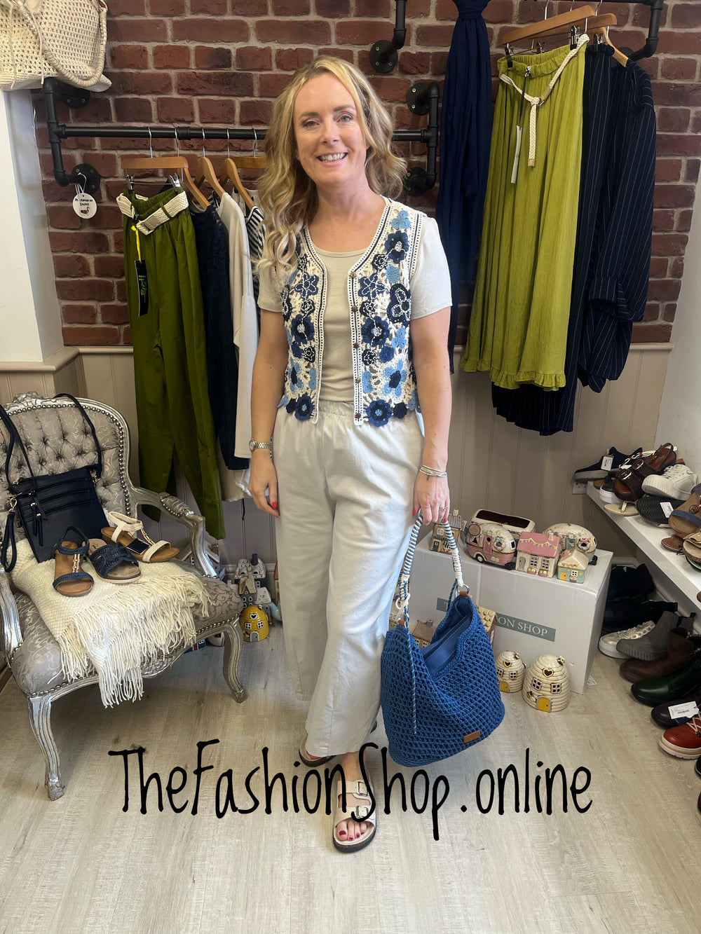 Margot blue crochet embellished waistcoat 8-12
