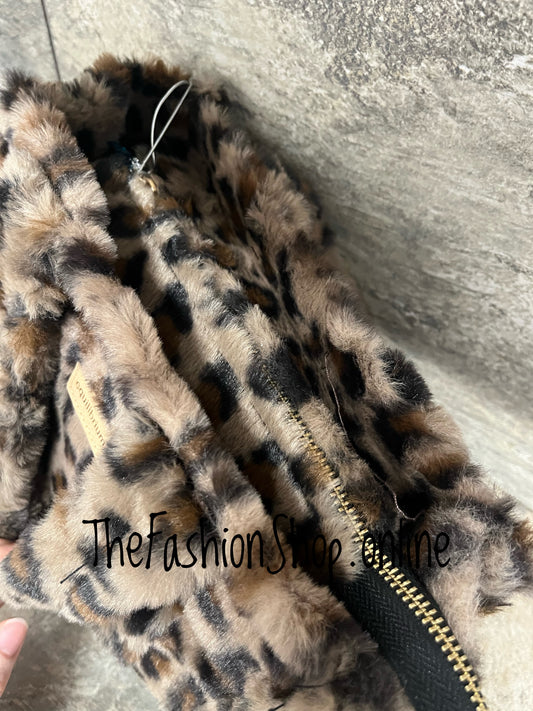 Dixie mocha faux fur leopard print small bag