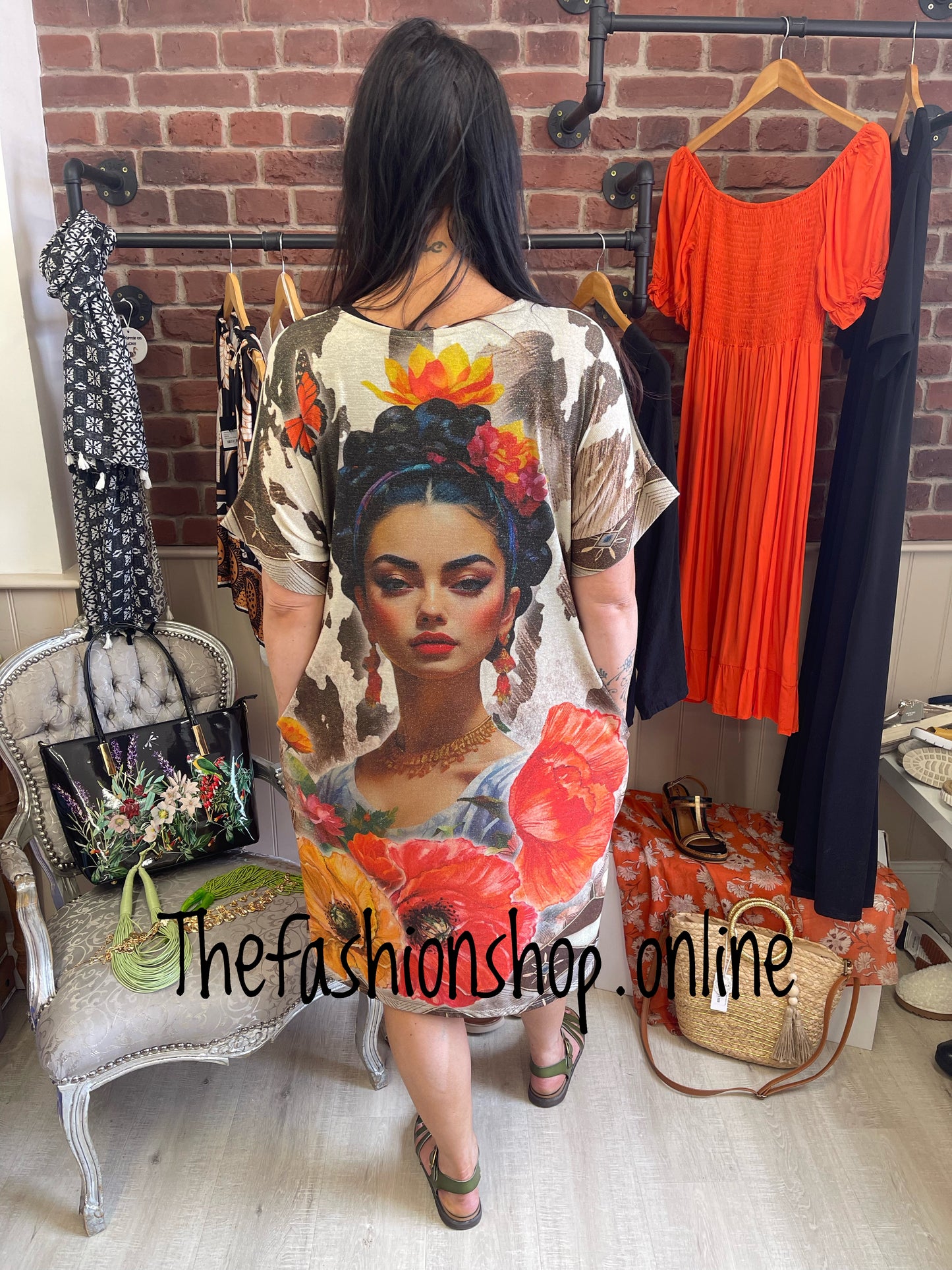 Freya floral print shimmer tunic dress 12-16
