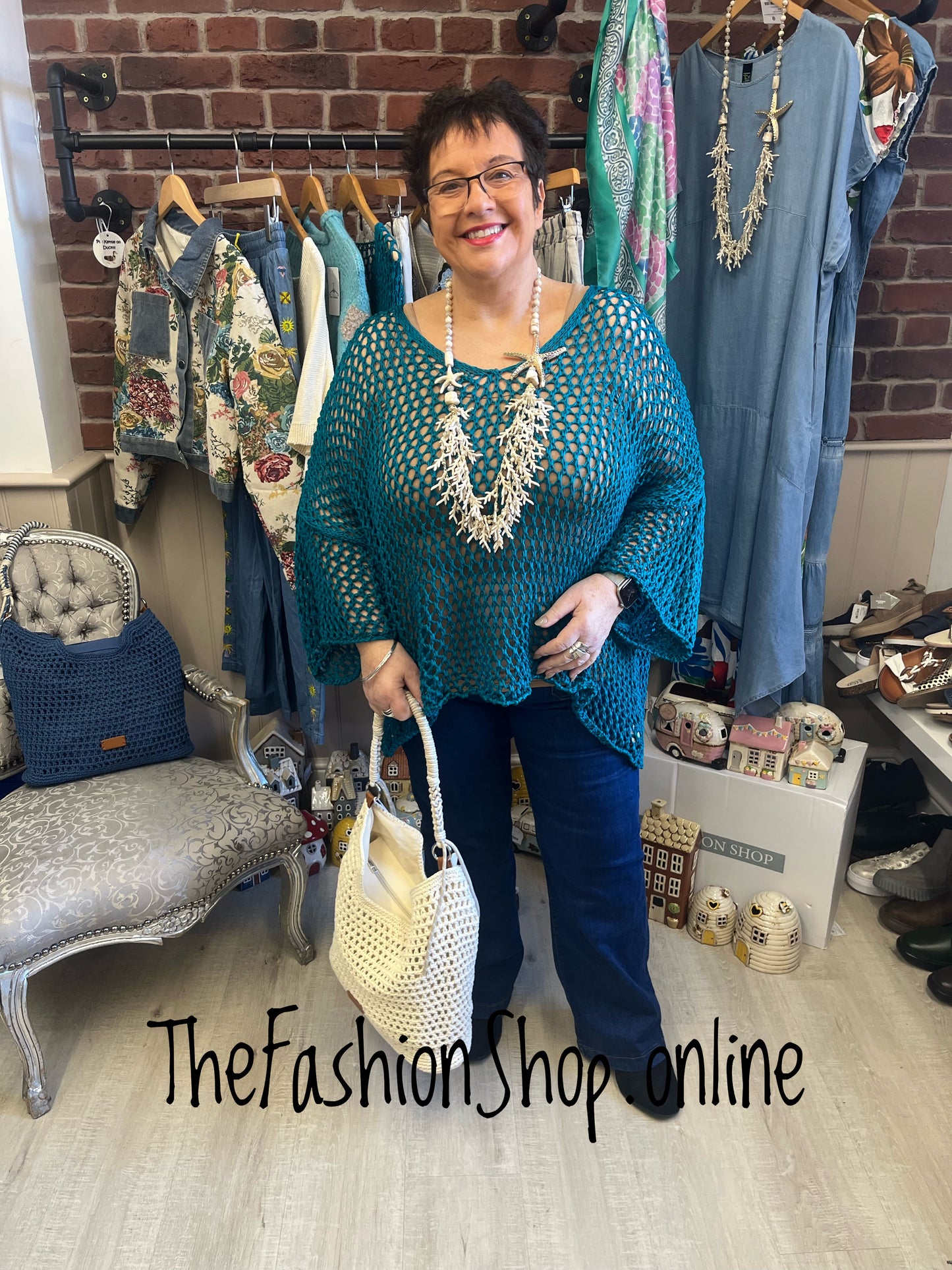 Evelyn teal crochet layering top 14-22
