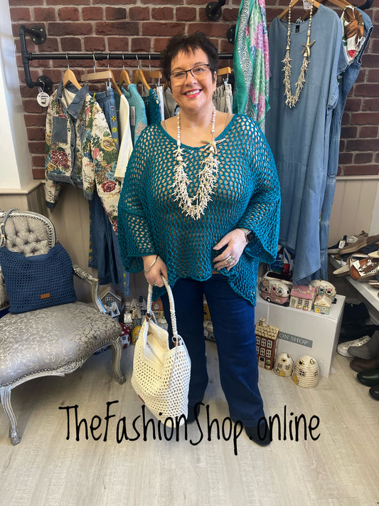 Evelyn teal crochet layering top 14-22