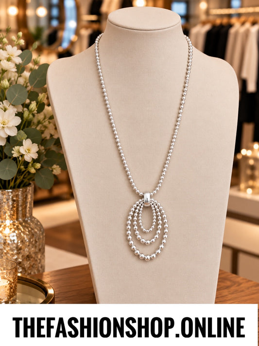 Envy silver beaded necklace with pendant