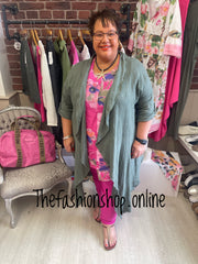 Khaki linen raw edge waterfall jacket 12-22