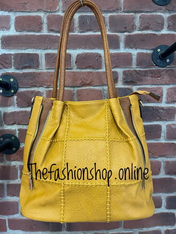 Zoe zip detail bag - mustard and tan