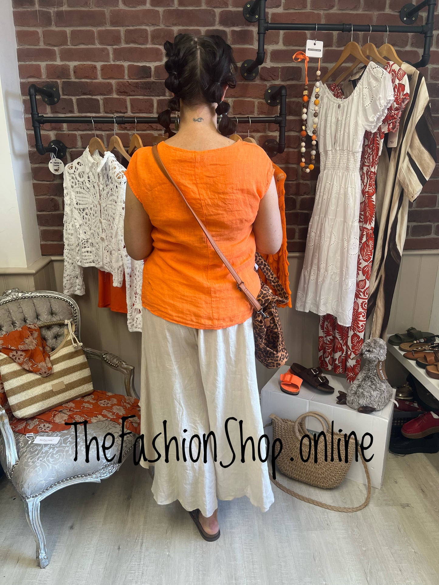 Alison orange linen side tie top 8-12