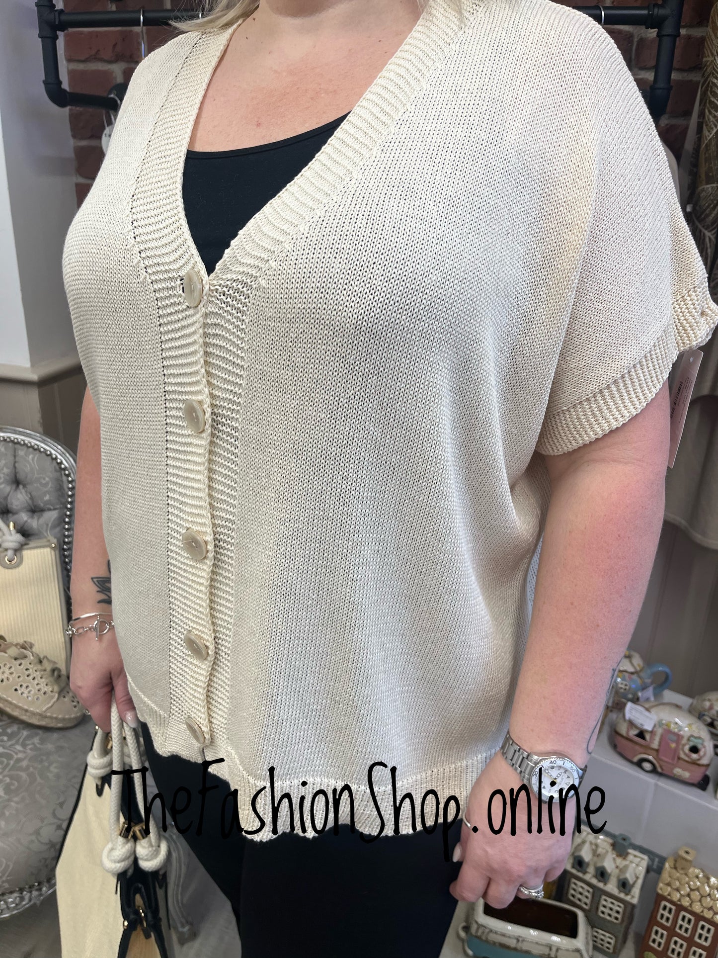 Grace cream short sleeve cardigan 16-22