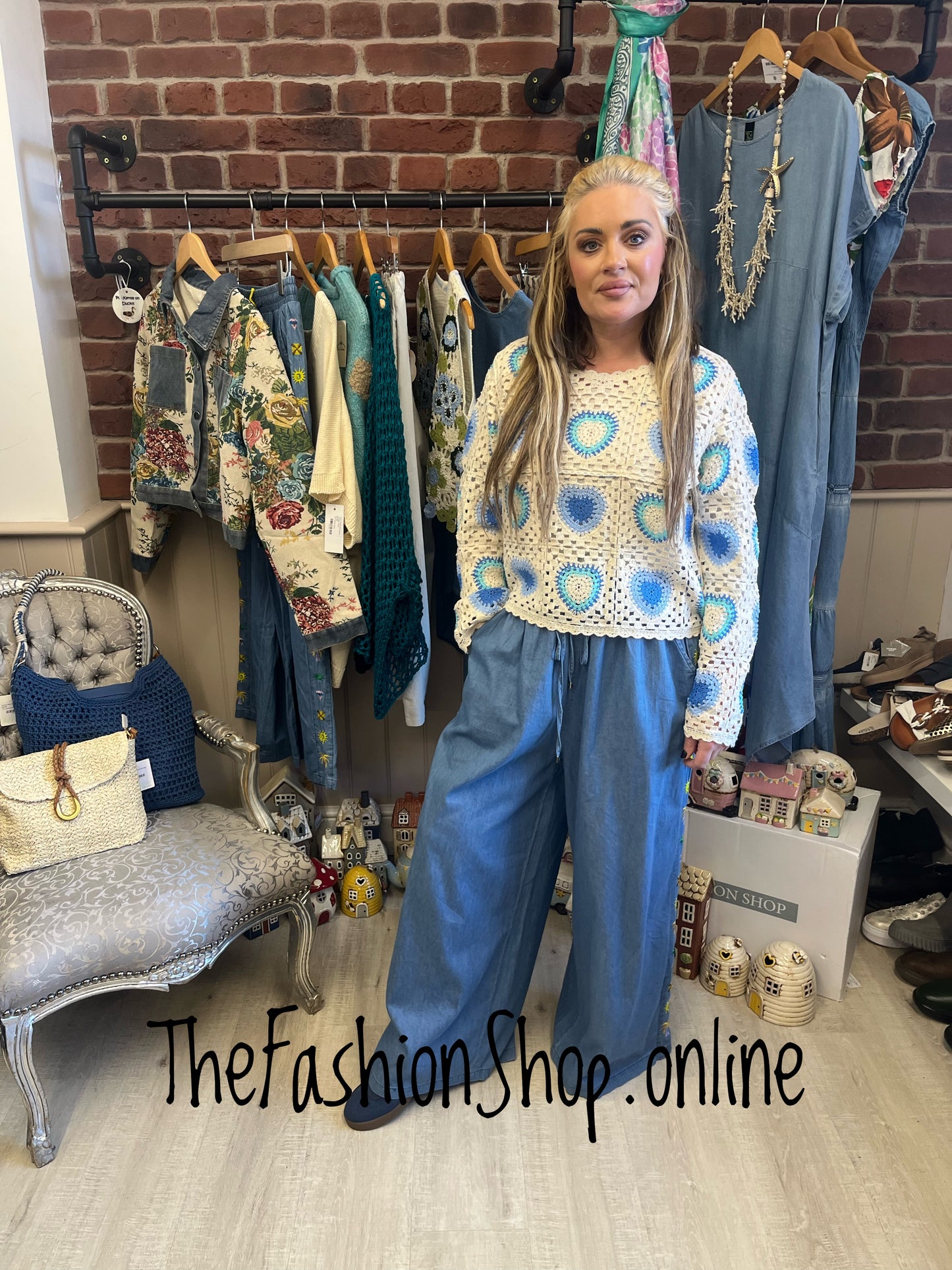 Cassie teal and blue crochet top 8-10 and 12-14