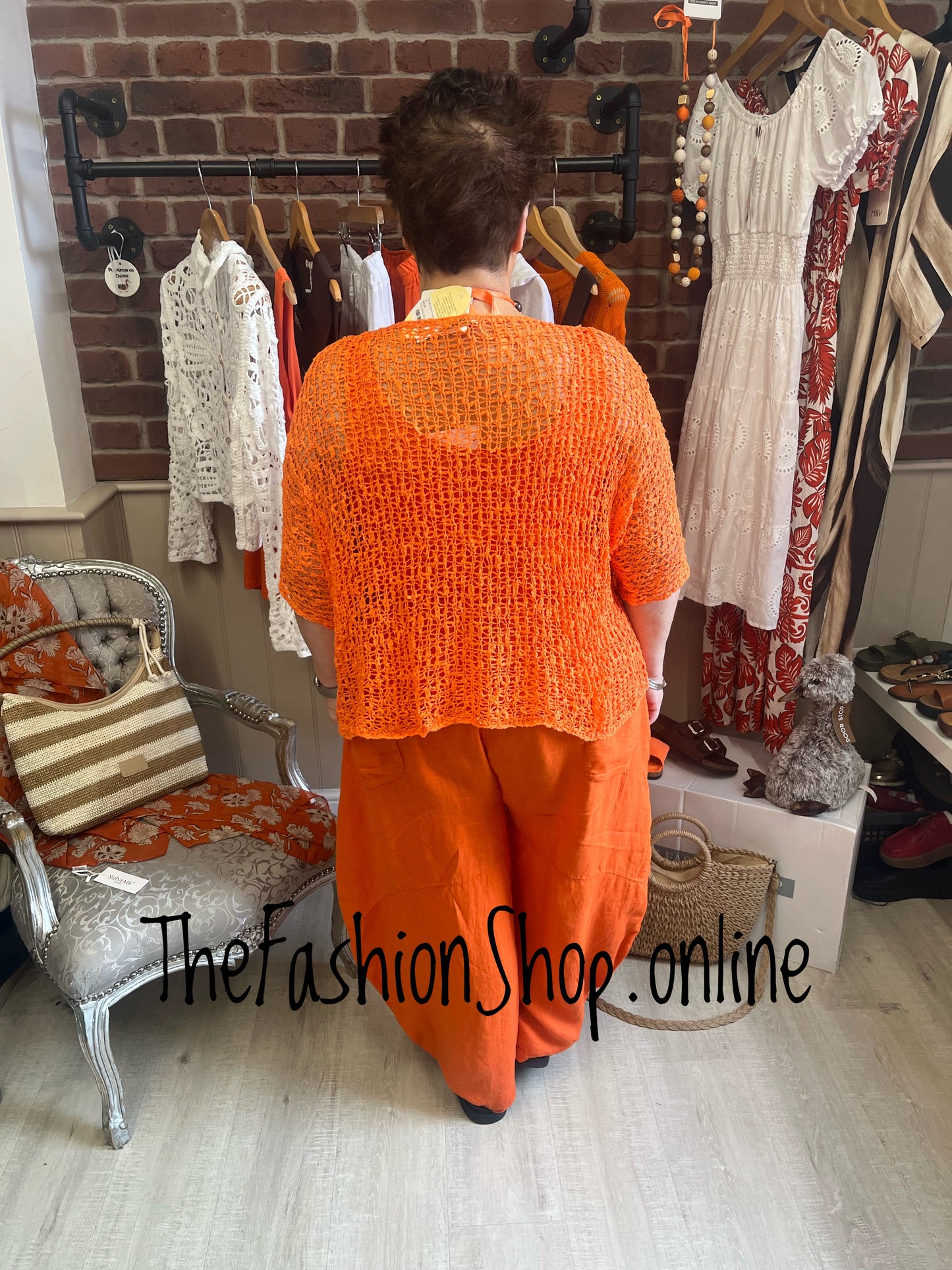 Orange popcorn open knit top 10-20