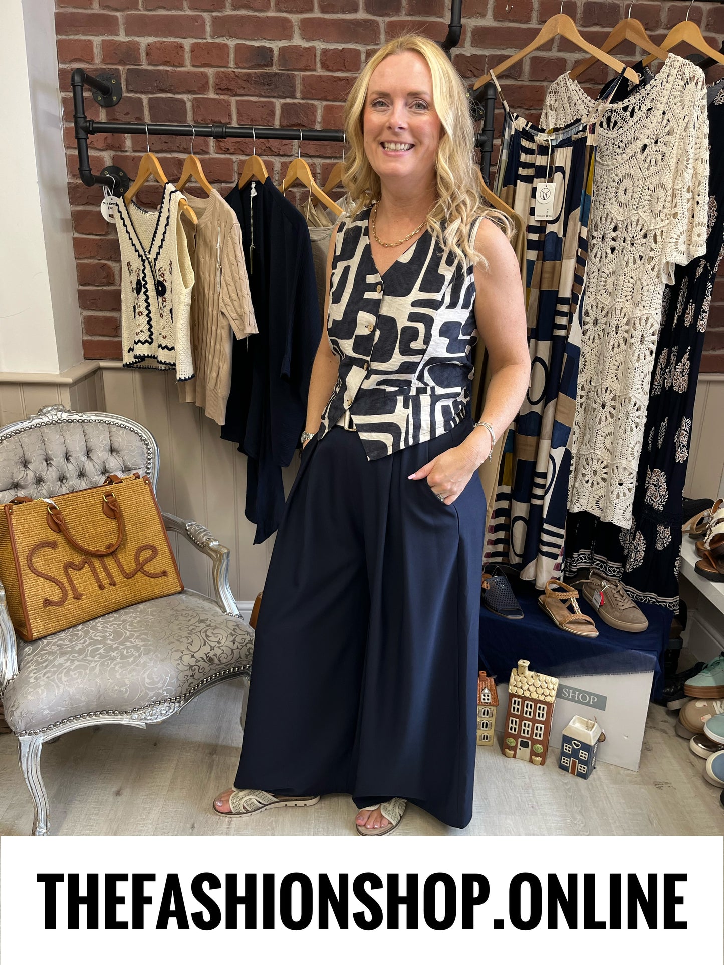 Tasmin navy and beige linen mix waistcoat 8-12