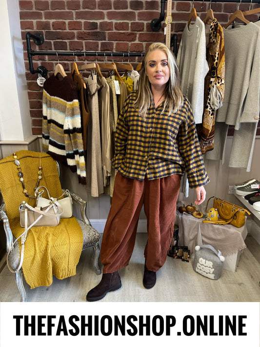 Abigail mustard and mulberry gingham shirt 10-16