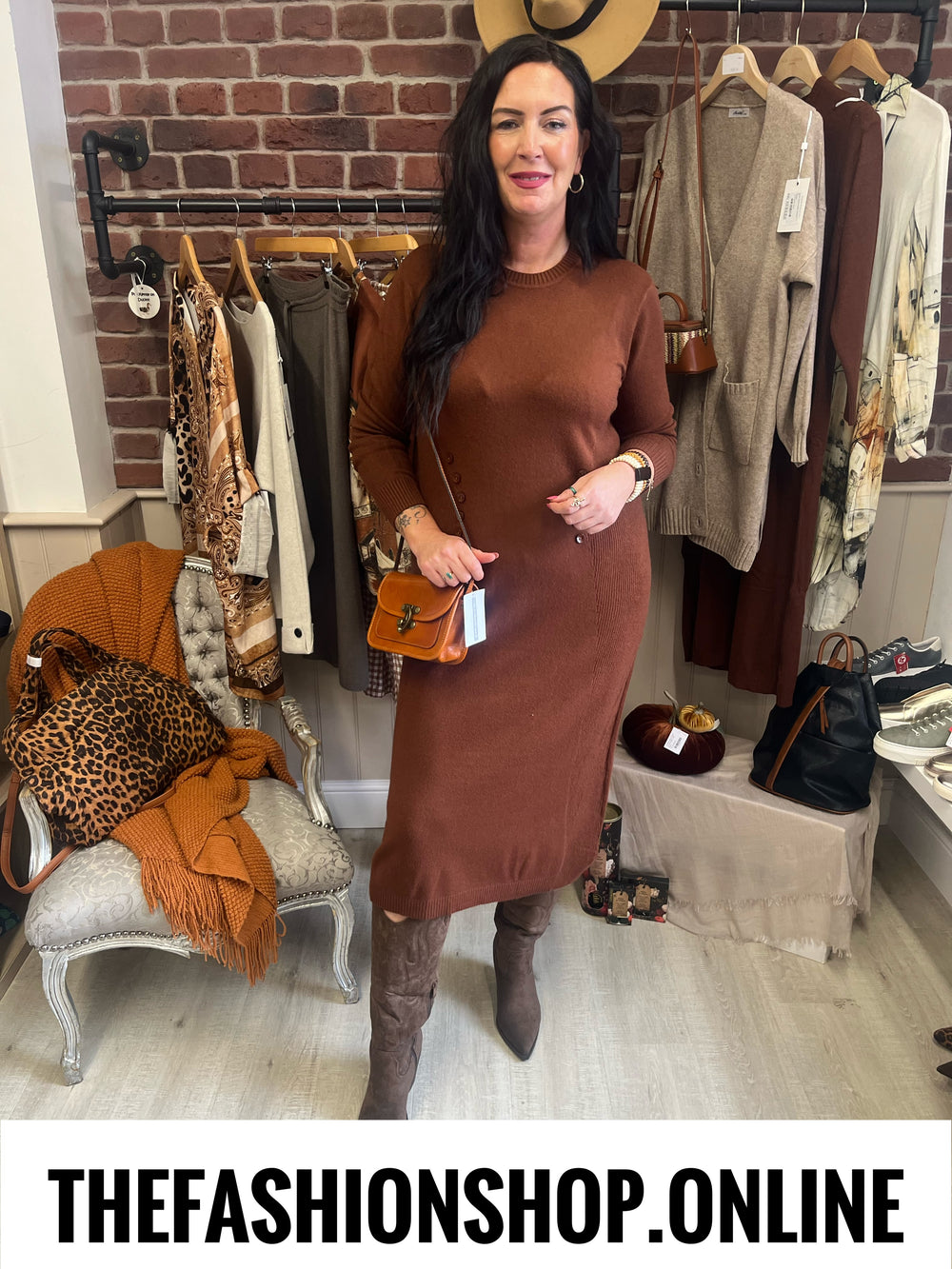 Olivia tan cashmere mix jumper dress sizes 12-14 and 16-18