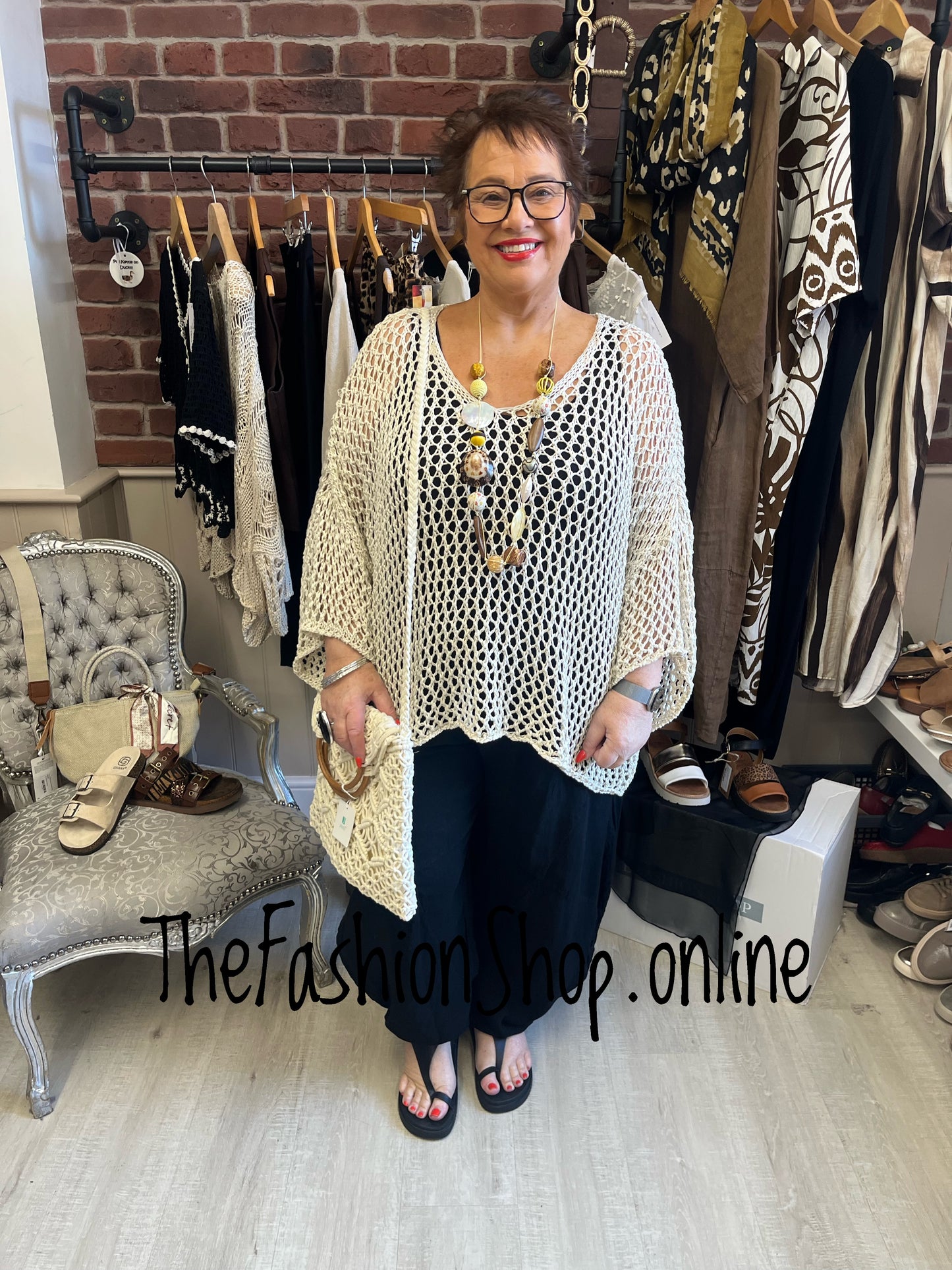 Evelyn beige crochet layering top 14-22