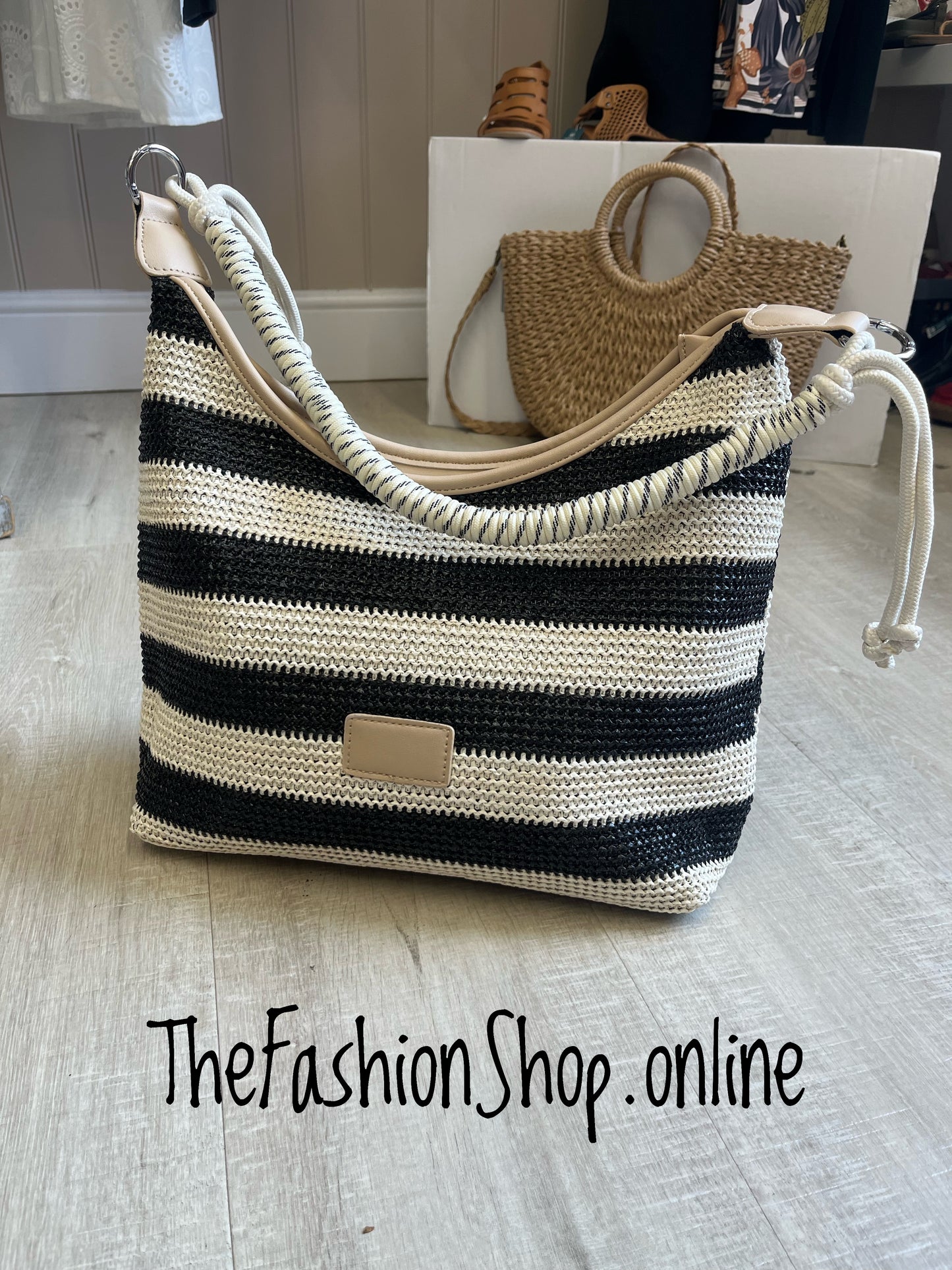 Ibiza bold stripes straw bag
