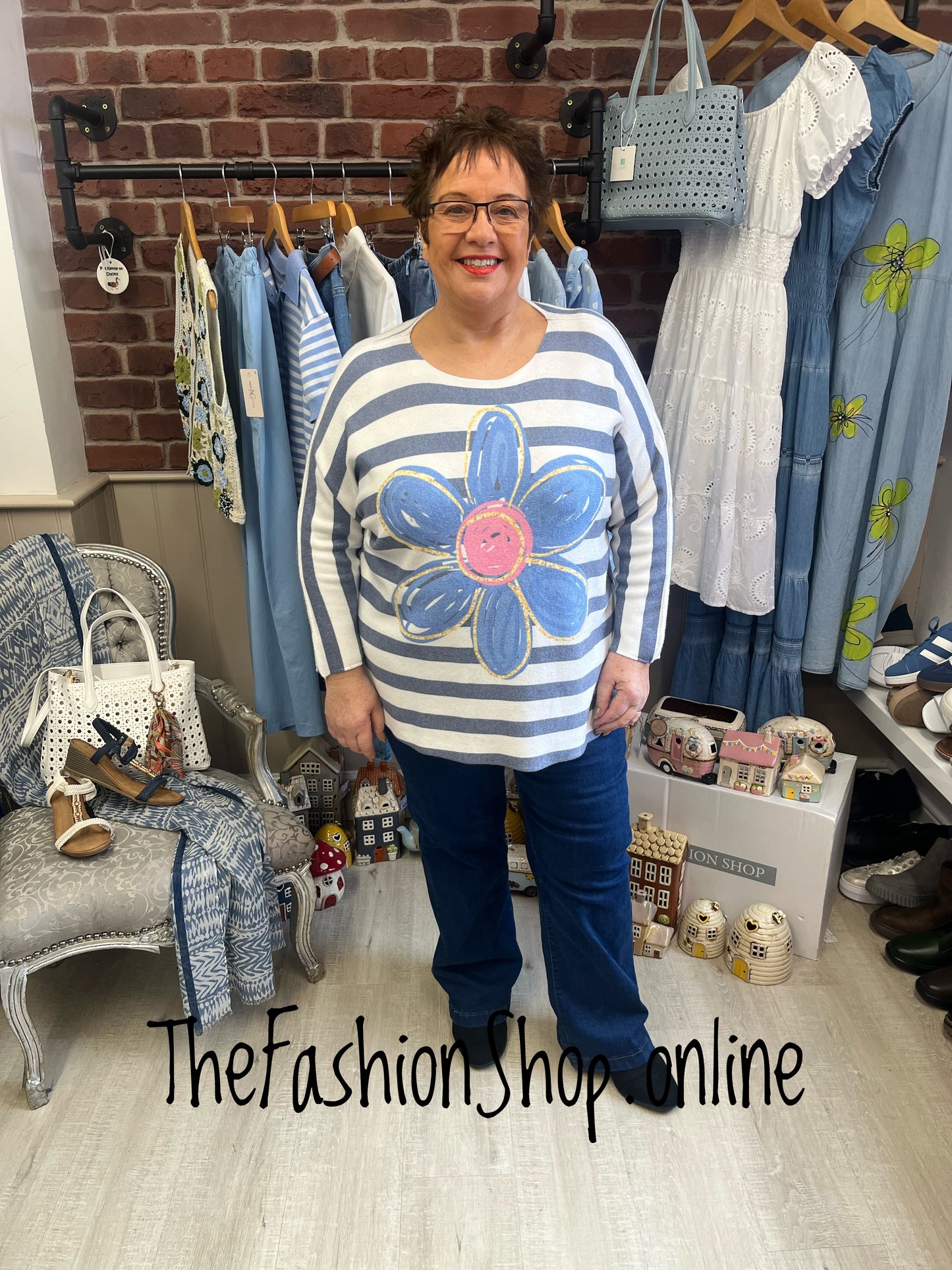 Frances daisy stripe soft knit jumper 14-22