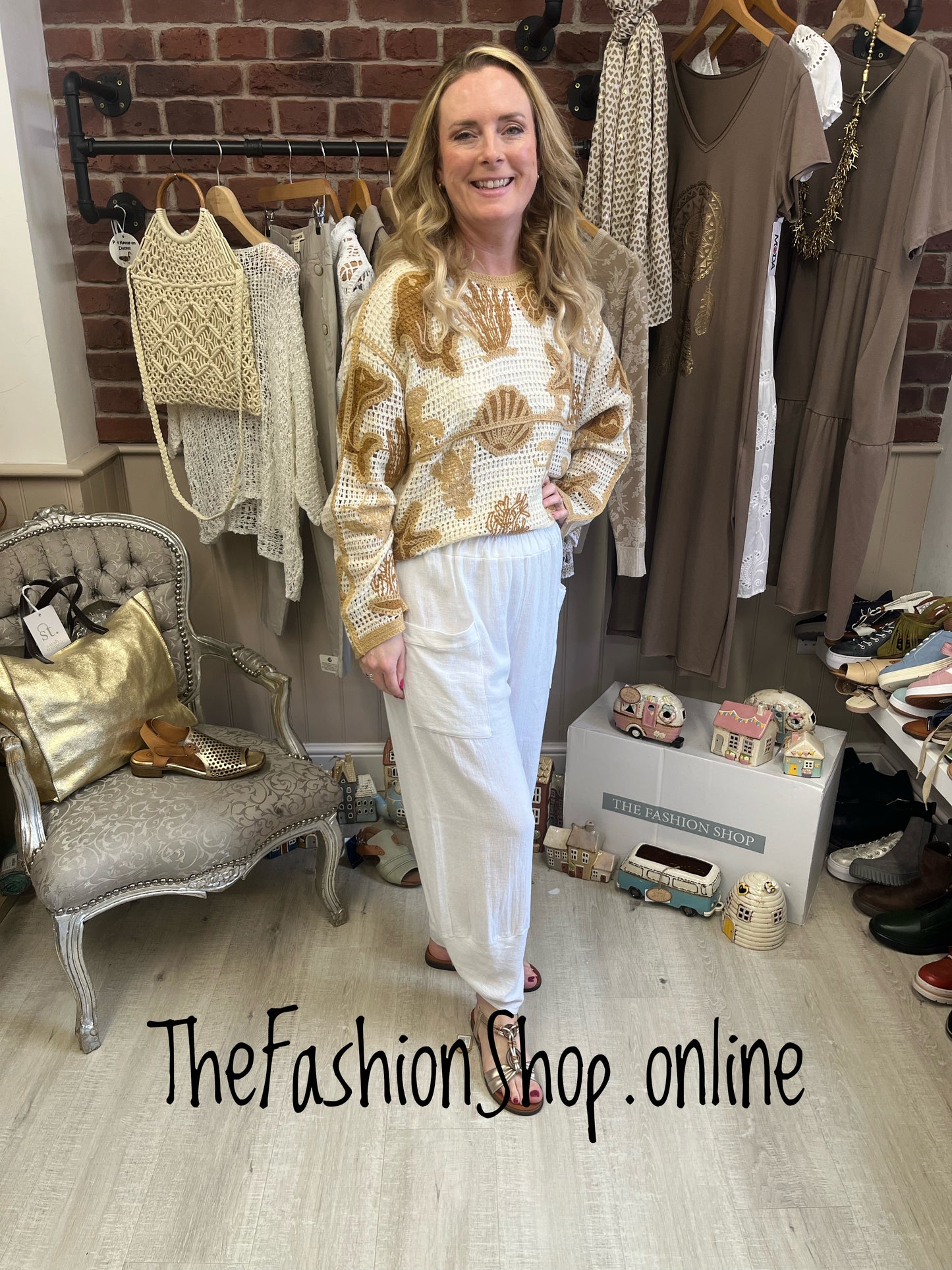 Hayley white linen mix enzyme wash trousers 10-16