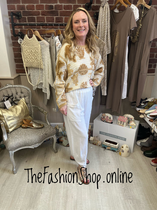 Hayley white linen mix enzyme wash trousers 10-16