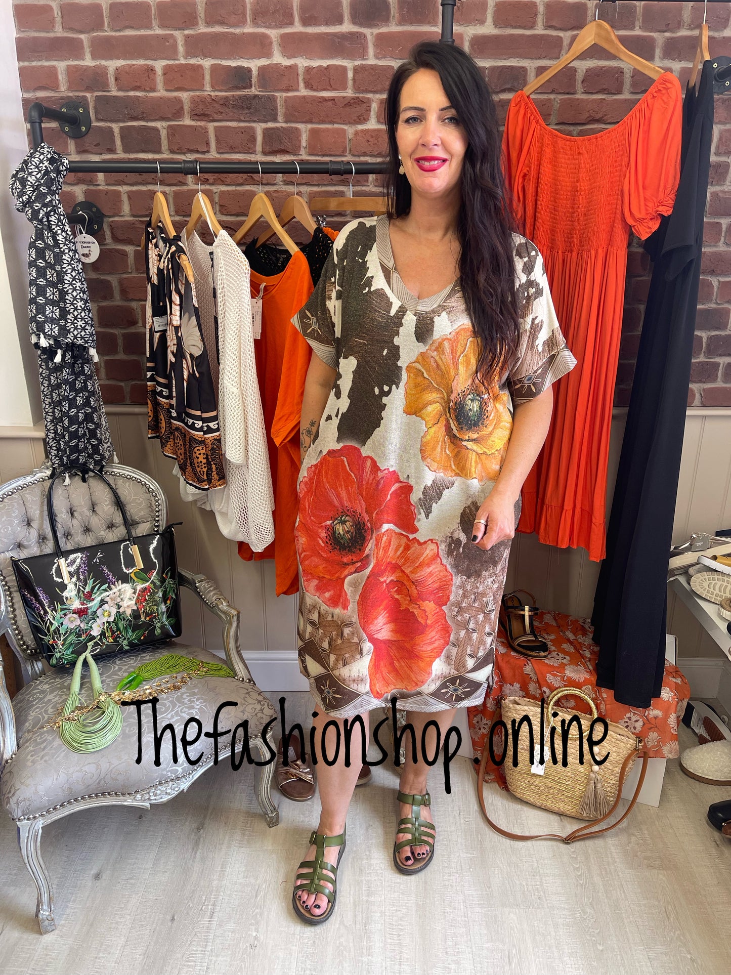 Freya floral print shimmer tunic dress 12-16