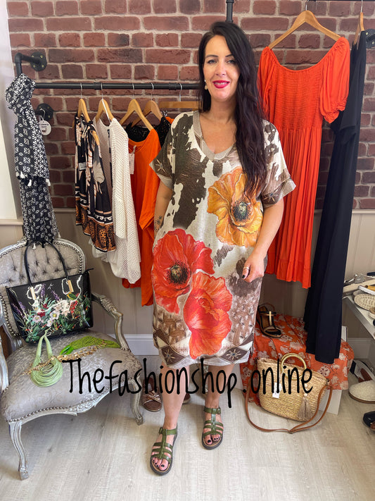Freya floral print shimmer tunic dress 12-16