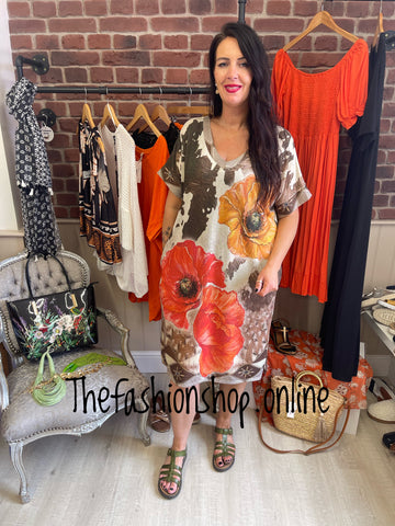 Freya floral print shimmer tunic dress 12-16