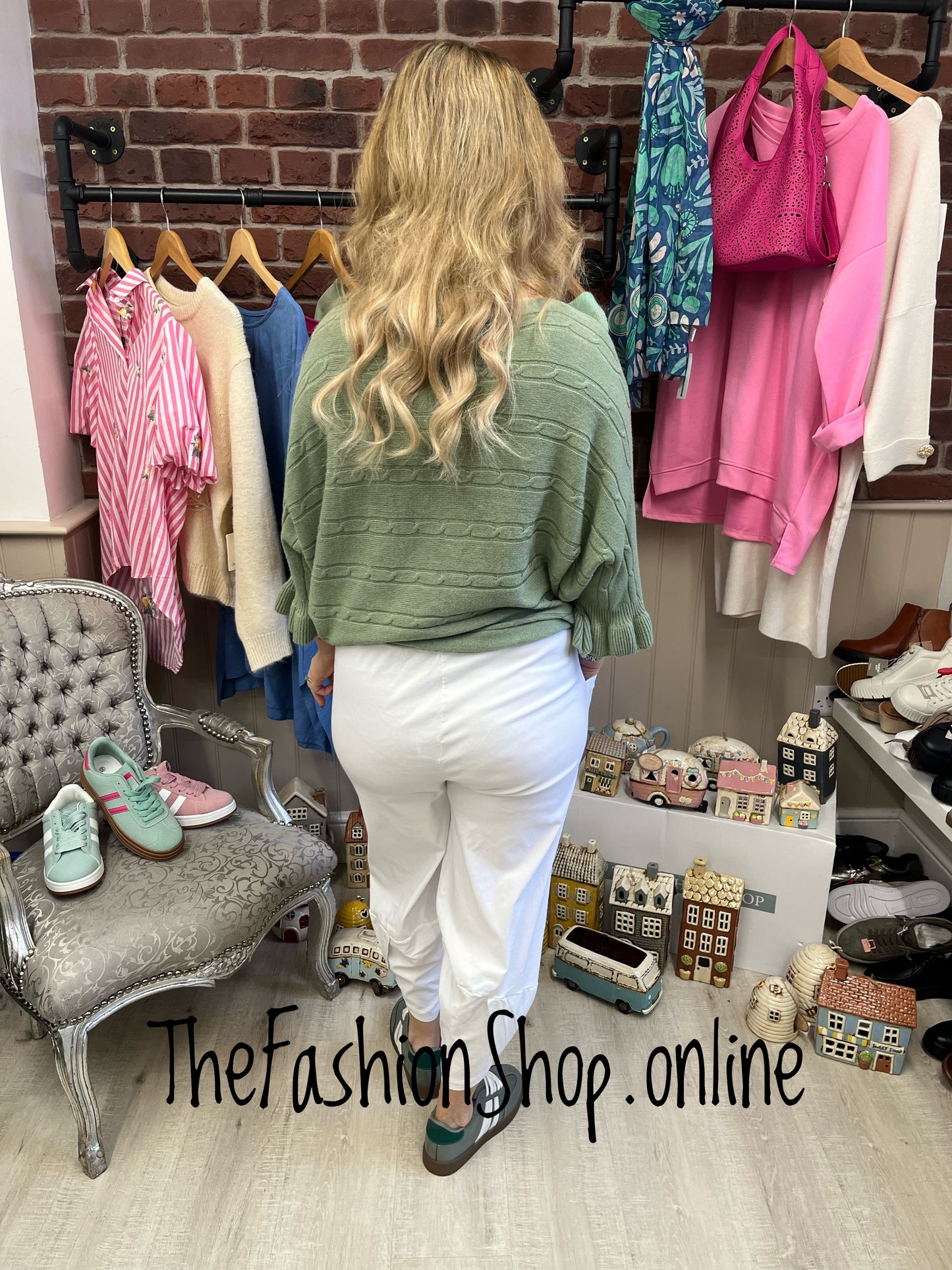 Eleanor sage green frill sleeve jumper 10-16