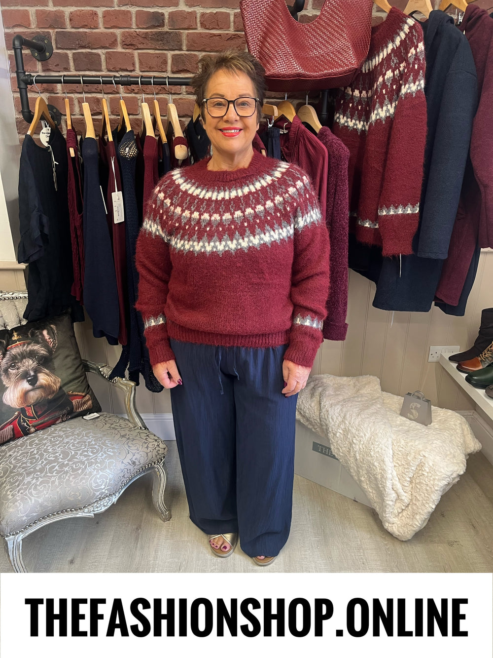 Zelda wine Fair Isle jumper 10-18