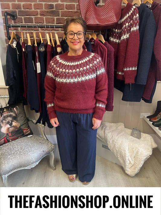 Zelda wine Fair Isle jumper 10-18