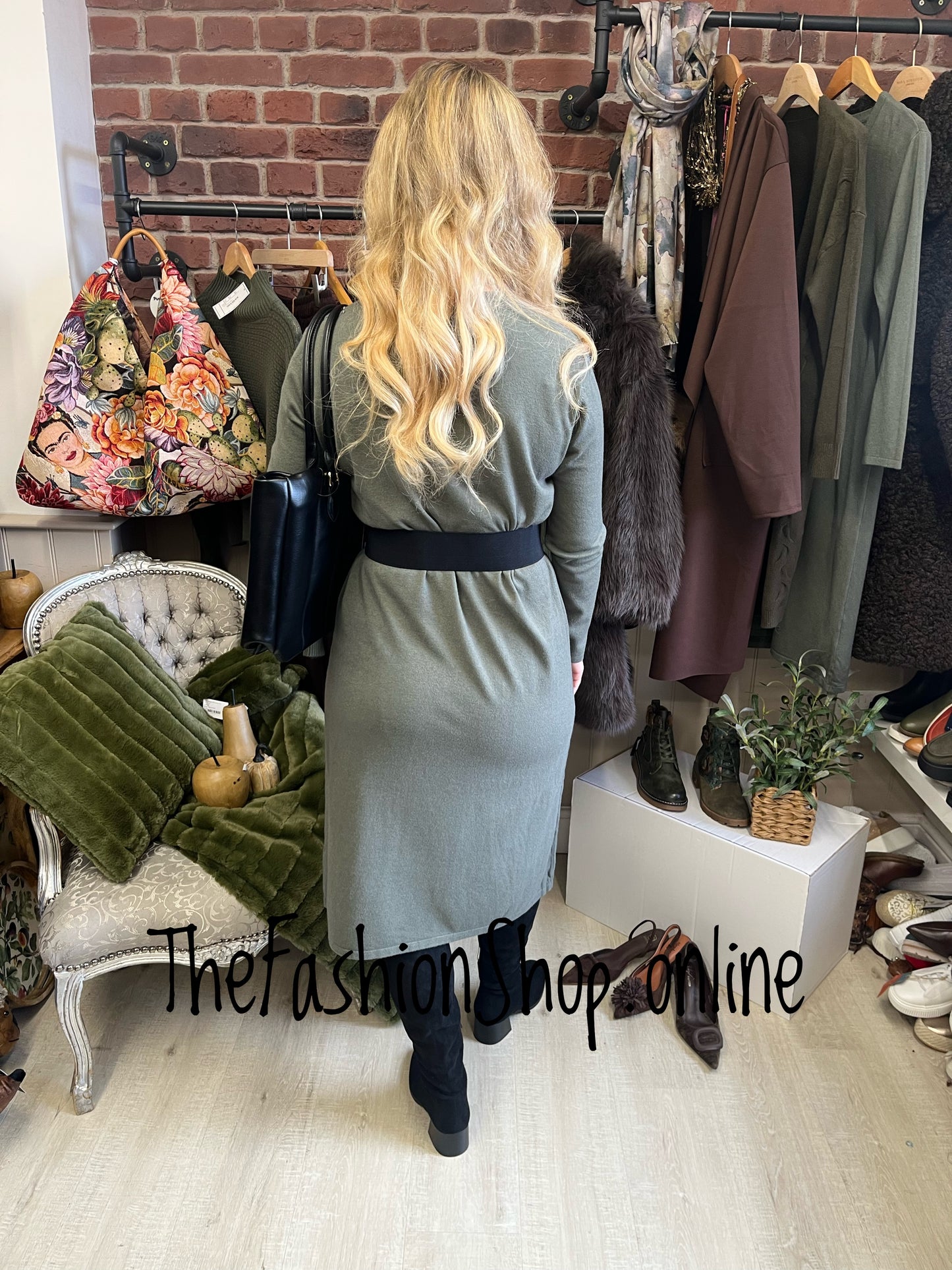 Mia khaki cashmere mix jumper dress 12-16