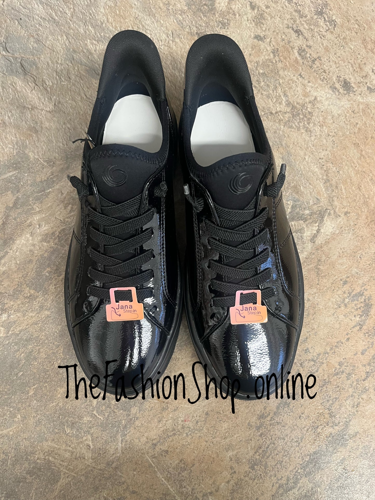 Jana black patent wide fit step in trainers sizes 4-8 (37-42)