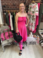 Hot pink halter neck shirred jumpsuit 8-16