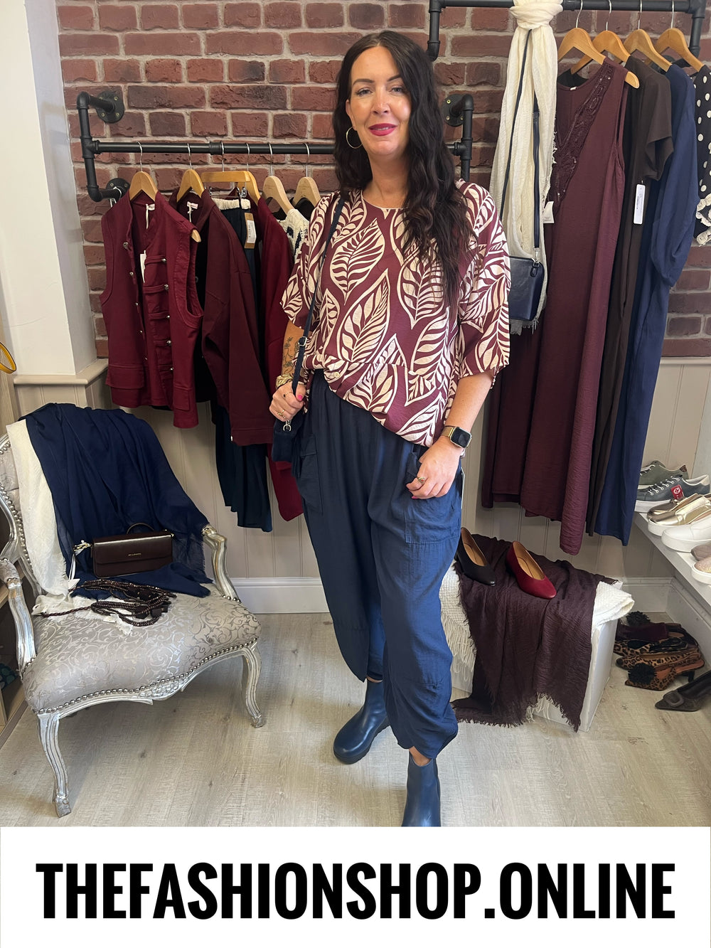 Nancy wine leaf print button top 14-20