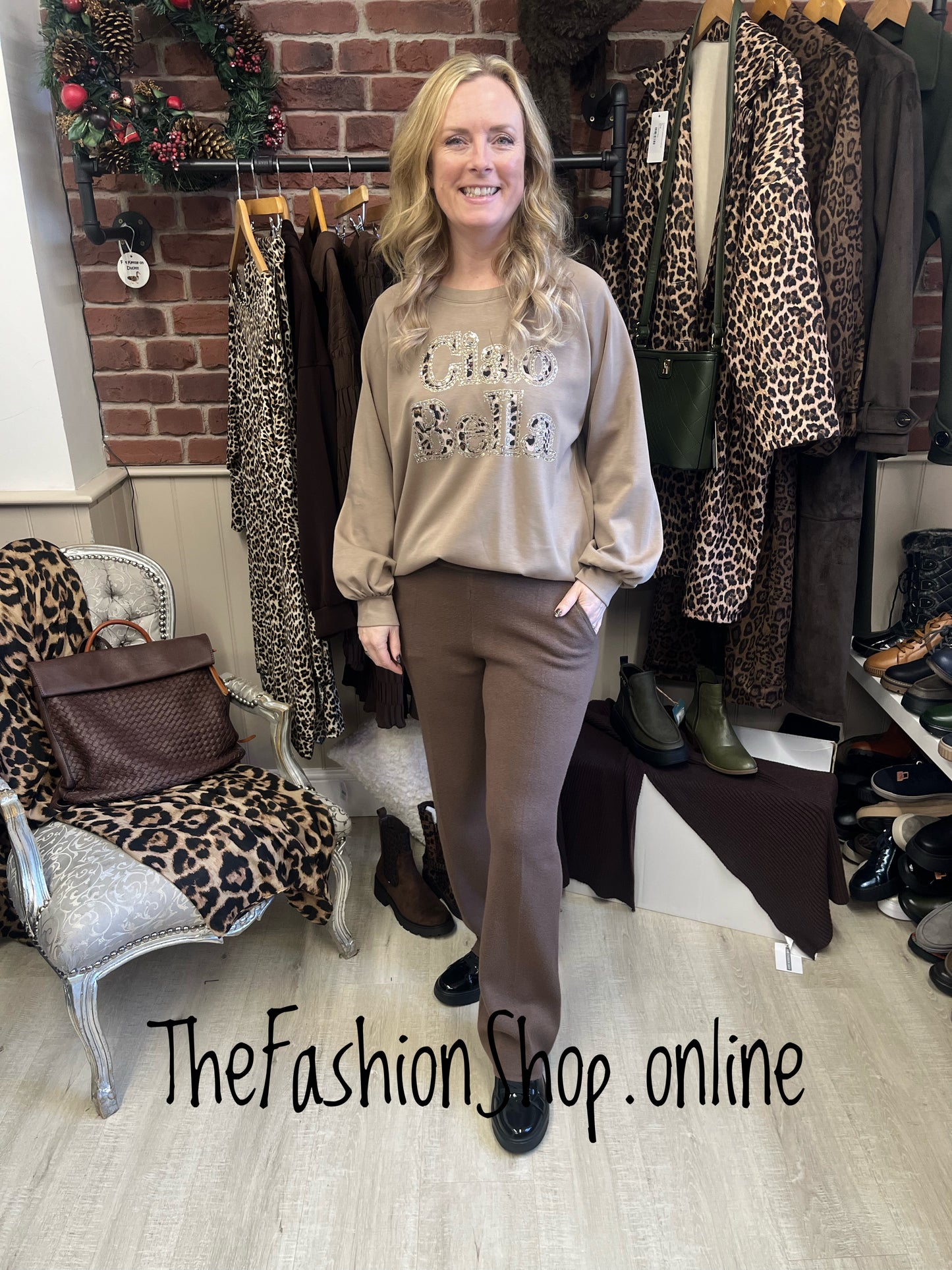 Millie brown fine knit trousers 8-14