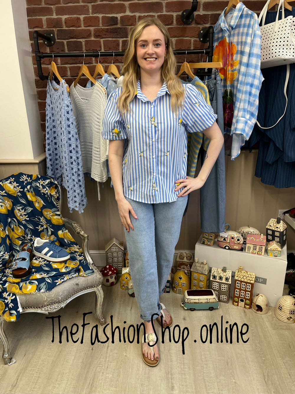 Anita blue striped lemon shirt sizes 10, 12 and 14