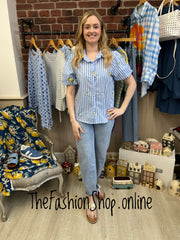 Anita blue striped lemon shirt sizes 10, 12 and 14