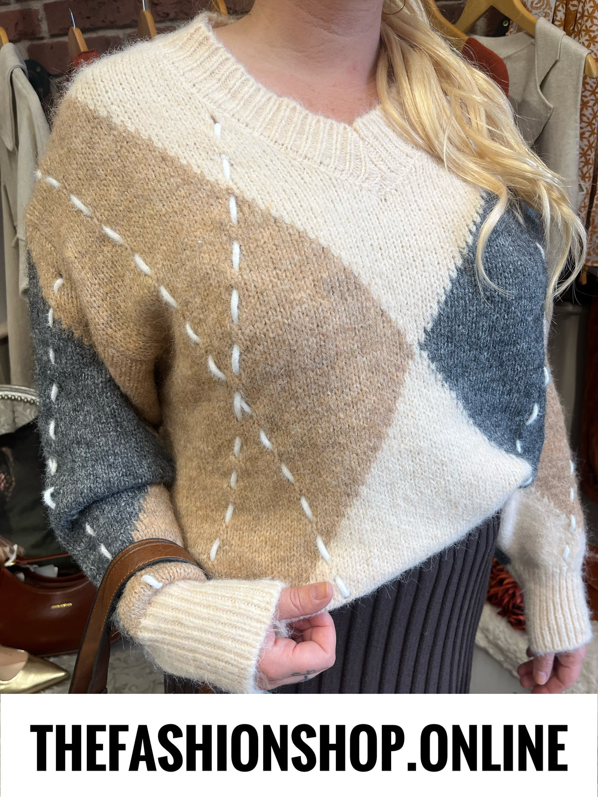 Melody cream argyle knitted jumper 12-18