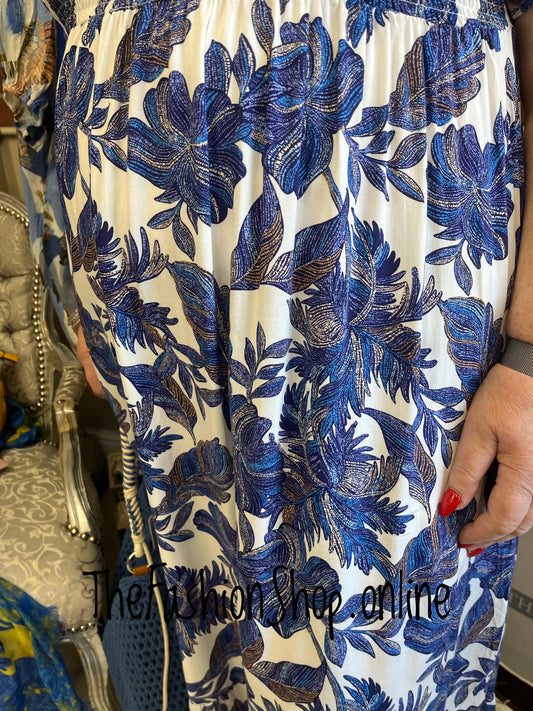 Penny blue and white square neck dress 8-18