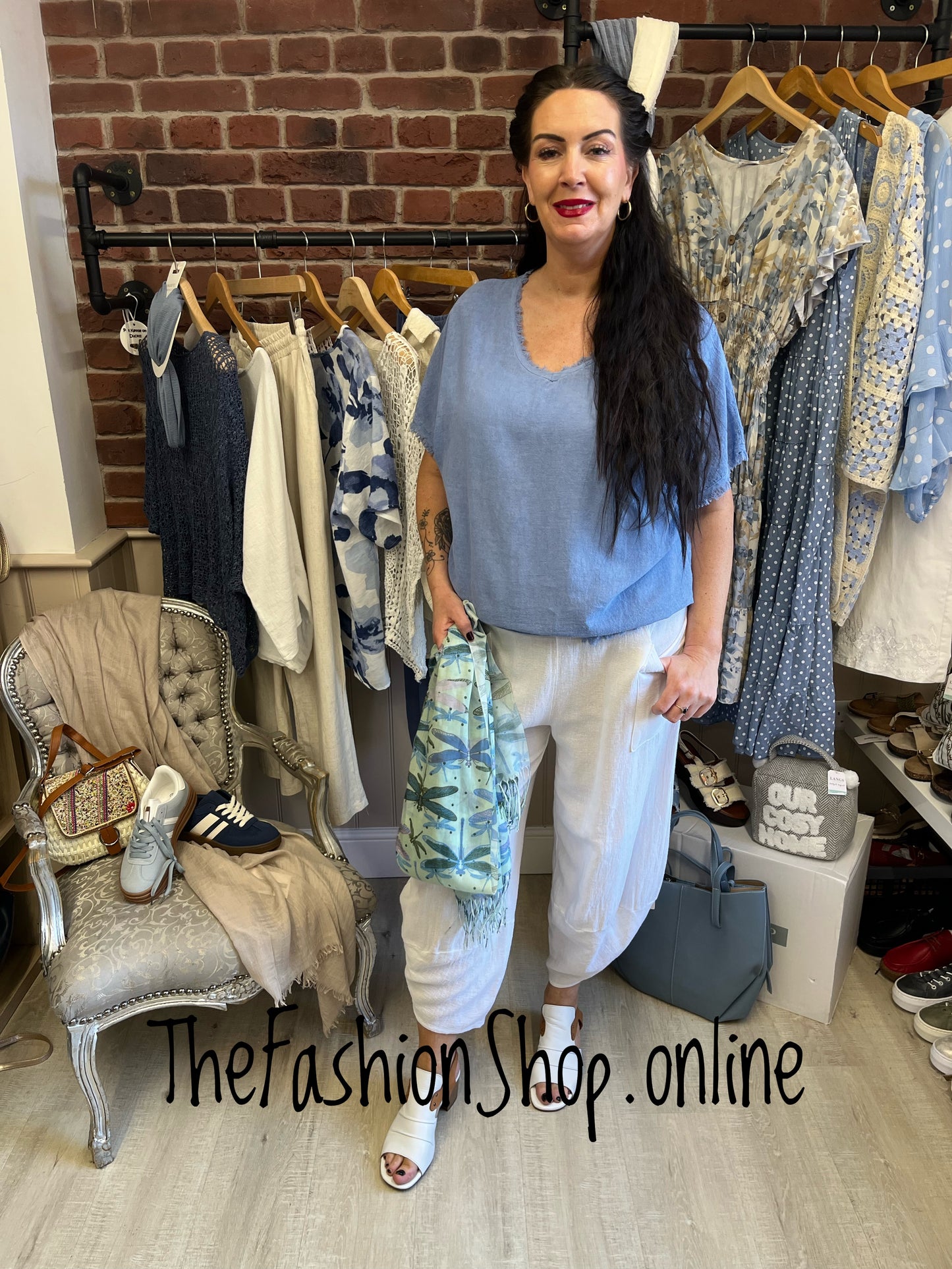 Rosa blue raw edge linen mix top 14-18