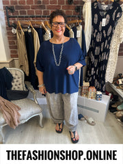 Abigail navy blue round neck top 16-24