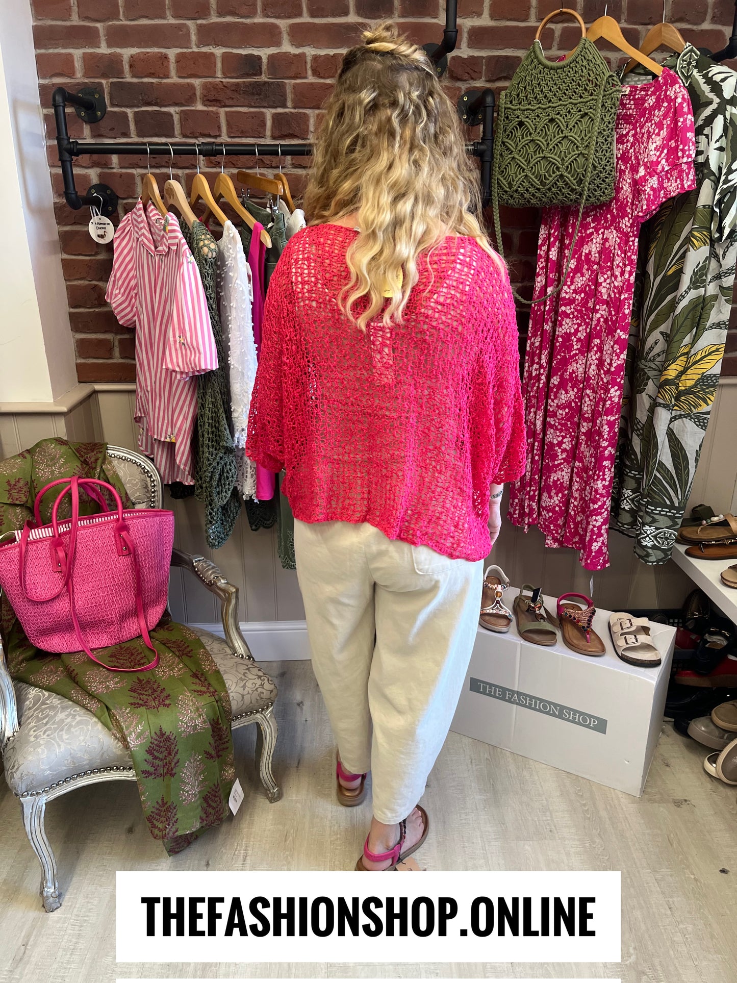 Hot Pink Popcorn Open Knit Top 10-20