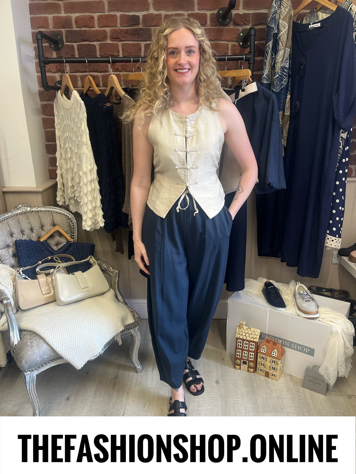 Sasha navy linen mix relaxed trousers 8-14