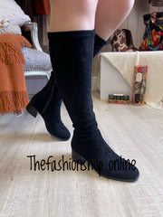 Ella Maddie Black knee high faux suede boots sizes 3-8 (36-41)fits up to 46cm calf