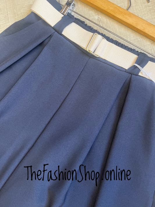 Madelaine navy wide leg trousers with belt 8-14