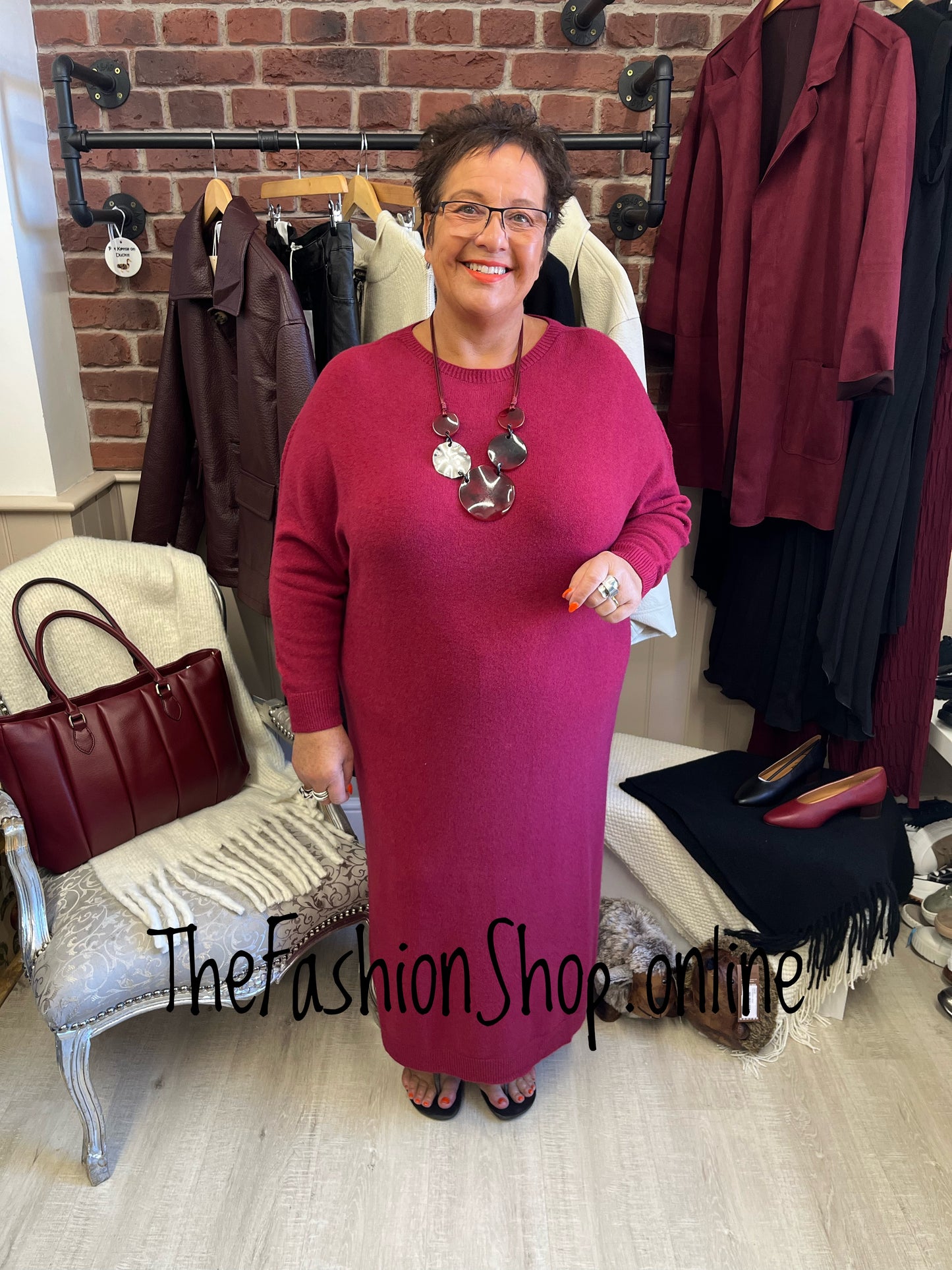 Erika wine knitted dress 14-22