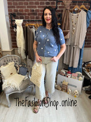 Ebony denim blue hearts wool mix cardigan 8-14