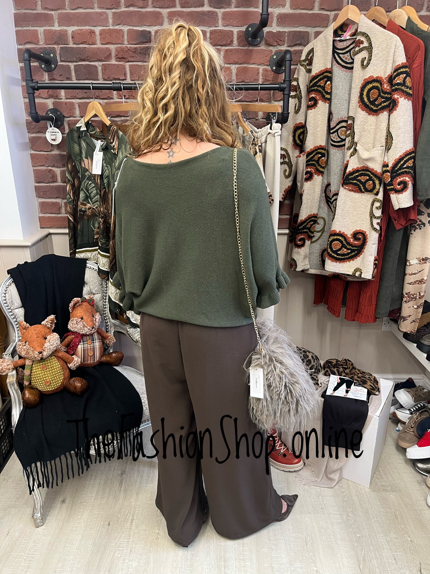 Norah khaki jumper with frill sleeve 8-16