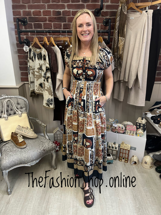 Lillie mocha patchwork gypsy maxi dress 8-18