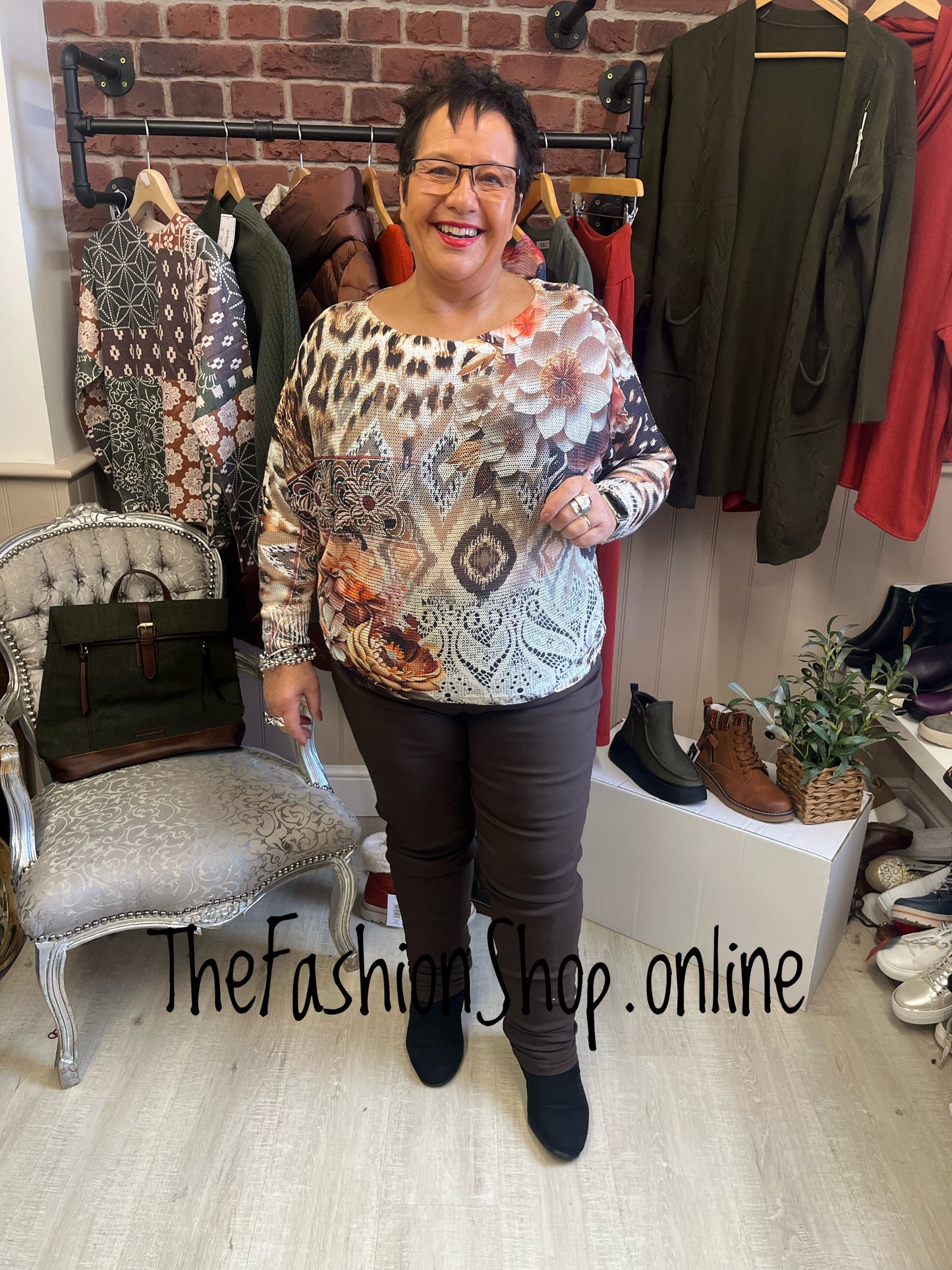 Autumn Burnt Orange and Camel Print Jumper 12-18