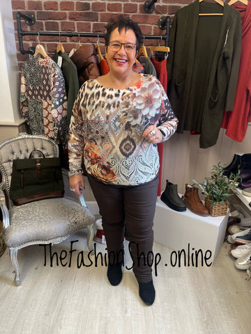 Autumn Burnt Orange and Camel Print Jumper 12-18