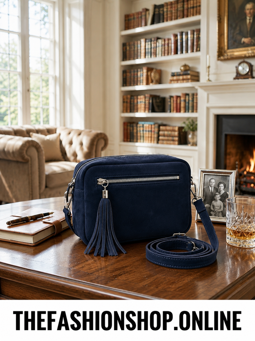 Leather Navy Suede Shoulder Bag