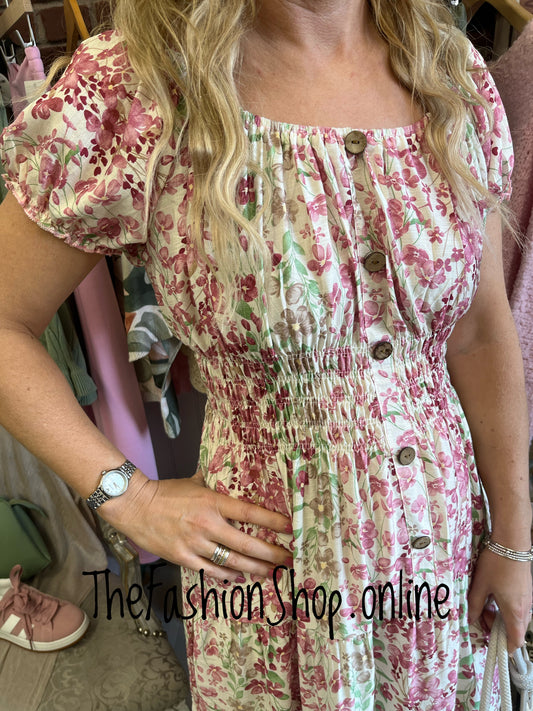 Avril pink and green floral gypsy midi dress 8-16